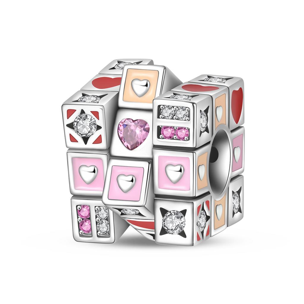 Copper Rubik'S Cube Pet Cat Charm Pink Cz Beads Dangle Pendant Fit Original Charms Bracelets Women Diy Jewelry Gift