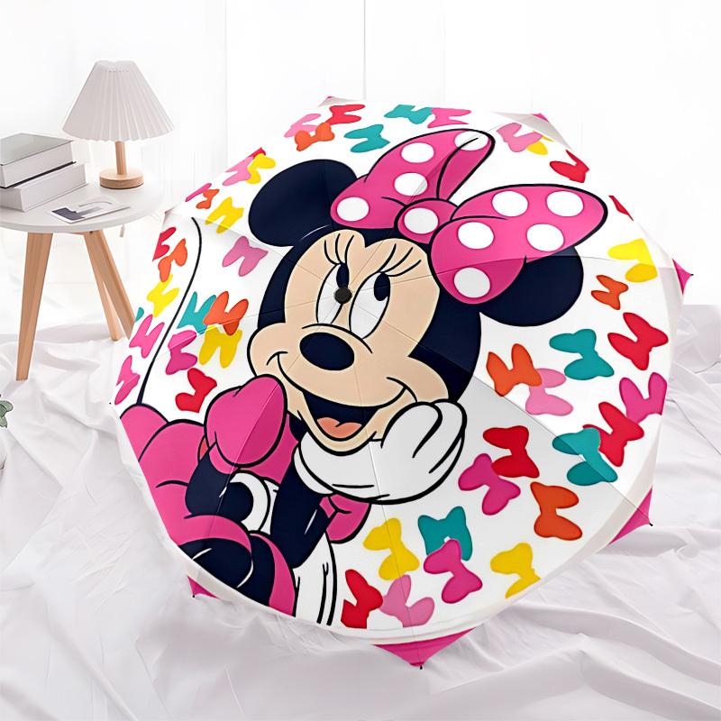 Minnie Mouse, Bowtique Themed Automatic Opening and Closing Umbrella, Brightly Colored 8-rib Portable Umbrella, Suitable for Men and Women, A Perfect