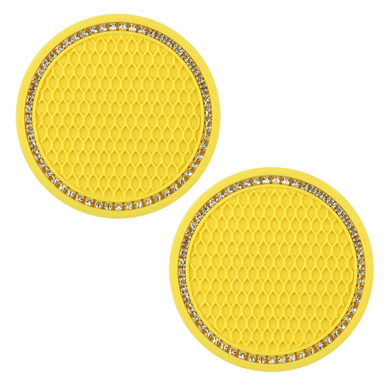 2PCS Diamond Car Coaster Water Cup Slot Non-Slip Mat Silica Gel Pad Cup Holder Mat Car Gadget Bling Car Accessories for Woman