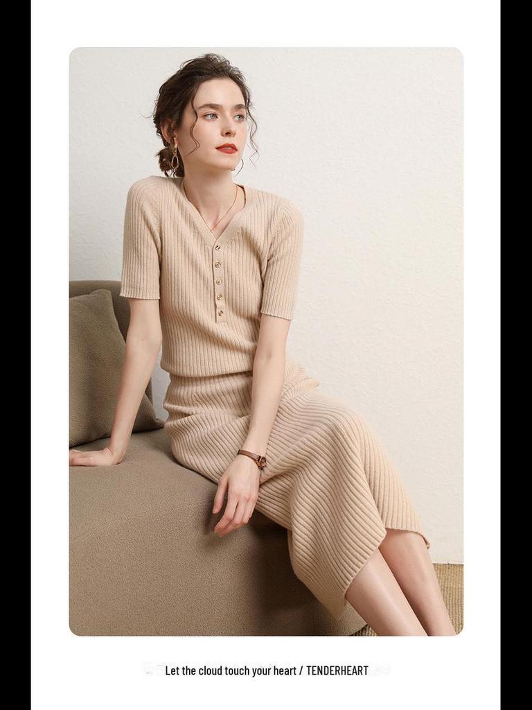 Женская шерстяная трикотажная юбка средней длины с высокой талией — большой размер, толстая резинка, зимняя модель без разреза.