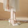 One-word Buckle Pearl Chain Bag Head Sandals Women's New Xia Xin White Wedding Dress Champagne High Heels Single Shoes