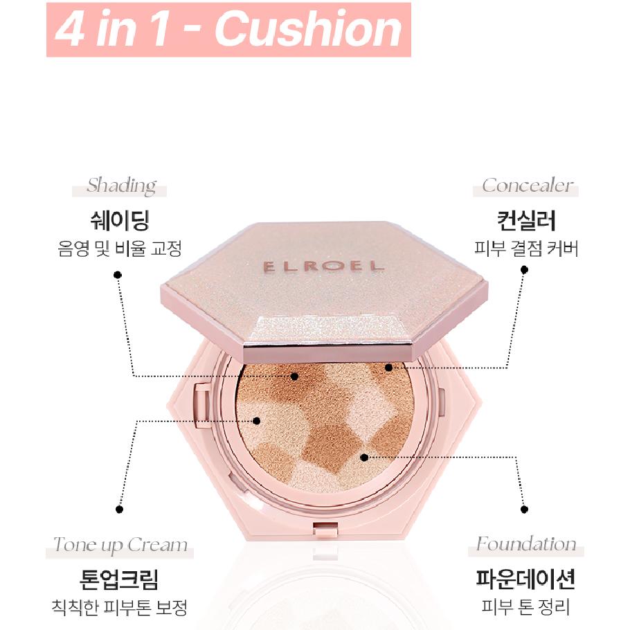 ELROEL Компактная пудра-кушон Pink – 25 г / Осветляющая, Увлажняющая, Корейская косметика, Kbeauty