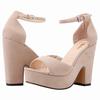 Women Sandals Summer 12cm Sexy Peep Toe Thick High Heels Ankle Strap Sandal Square Flock Platform Shoes Shoe
