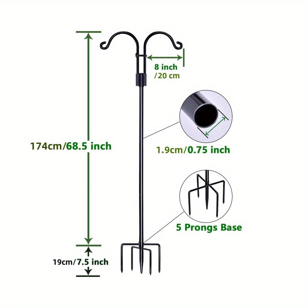 Уличные двойные пастушьи крюки, 1 шт., 65,8 дюйма, столб для кормушки для птиц с 5-лаповым основанием, прочные садовые крюки для подвешивания растений, фонарей