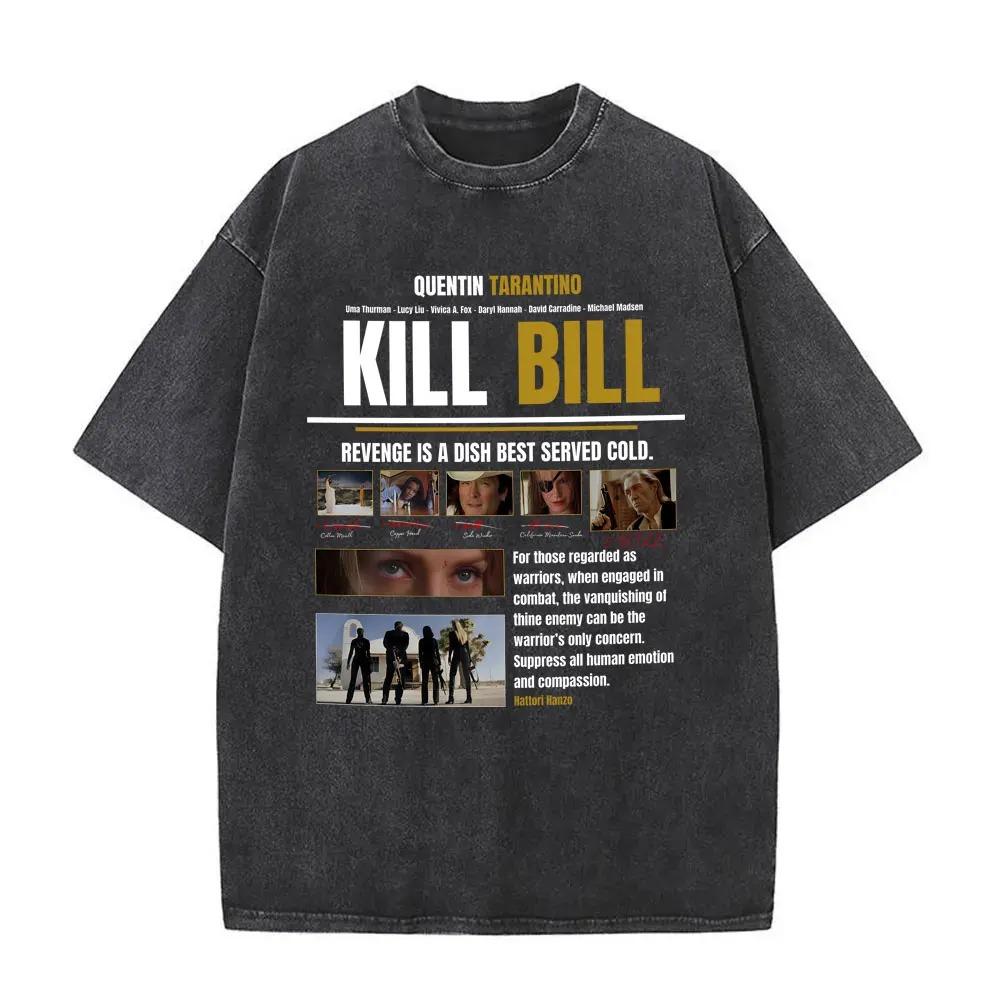 Kill Bill "Катана Хаттори Ханзо" x HUF Винтажная стираная оверсайз черная футболка | Культовый классический фильм Фанаты Унисекс Уличная одежда Футболка