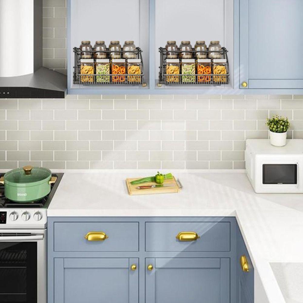 Carbon Steel Pull Down Cabinet Spice Rack Space Saving Seasoning Bottle Pull Basket Pantry