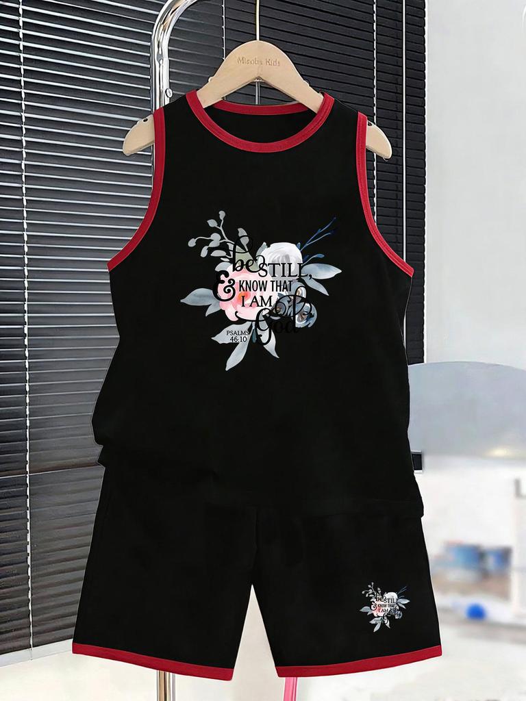 Boys’ flower & faith set. Gentle prints, breathable fabric, loose fit for heartwarming outfits.
