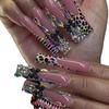 Leopard Print French Gem Nail Art: Handmade Wearable European & American Style False Nails
