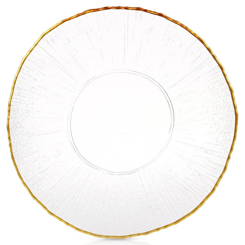 Shallow glass dinner plate, gold, 28 cm