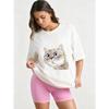 Oversized T Shirt Black Cat Face Print Casual Wear for Women