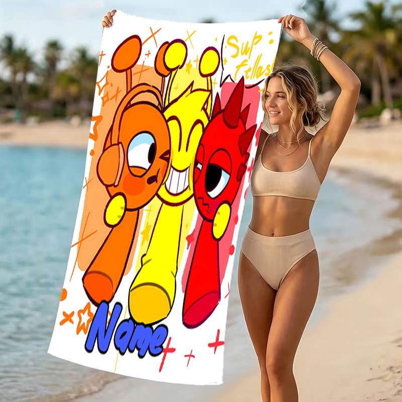 Customizable personalized beach towels Game Sprunki themed designs.Suitable for the beach, yoga, sports;ideal as beach accessories