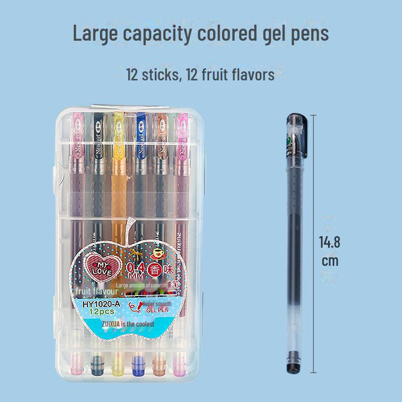 Giant 0.4mm Gel Pen Set - 12 Fruity Colors, Large Capacity, Ideal for Students & Signatures