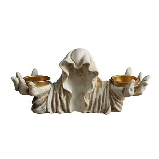 Halloween Grim Reaper Candle Holder Gothic Grim Reaper Statue Resin Candlestick Desktop Decoration for Halloween Home Decor