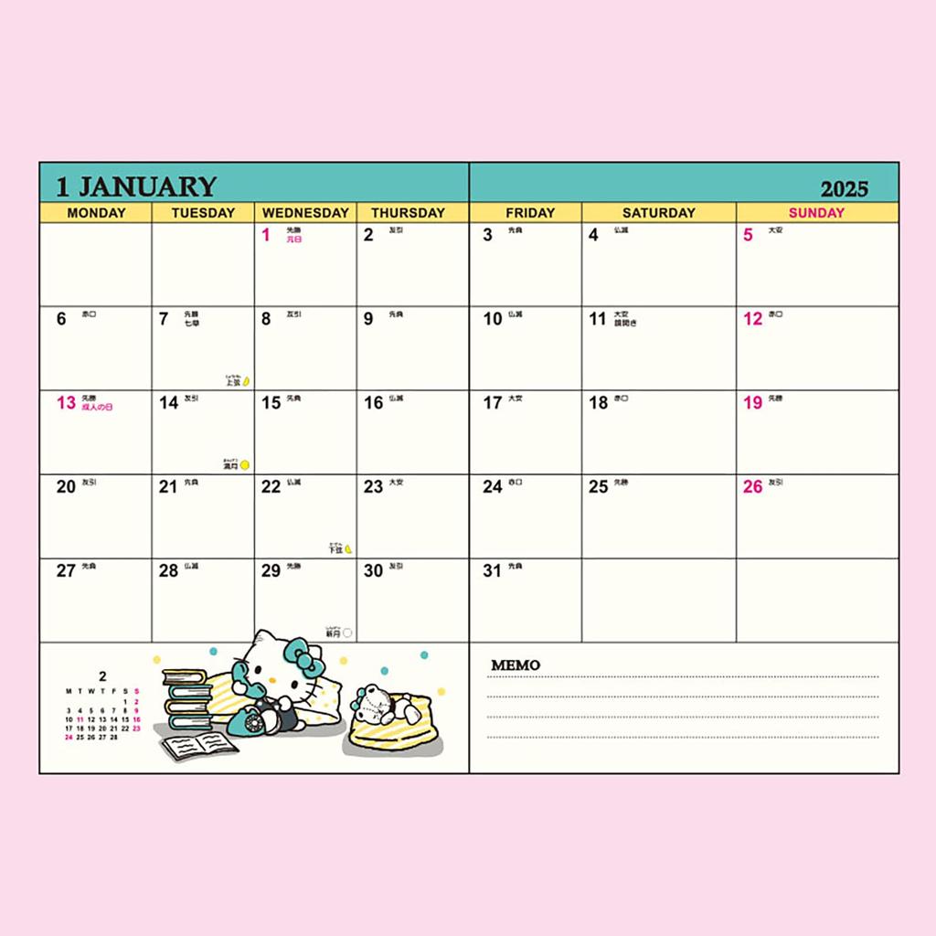 Sanrio B6 Ежедневник Hello Kitty 2025 Блокнот Октябрь с наклейкой-расписанием и закладкой 454681 (Начиная с 2024 г.)