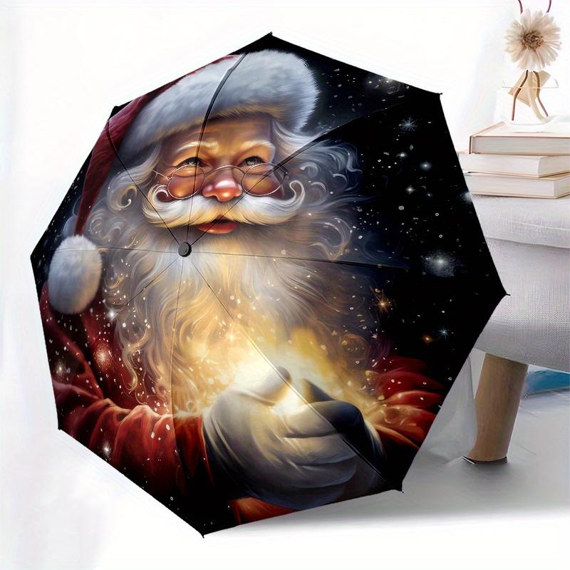 Santa Claus, Christmas Theme 8 Bone Hand Automatic Folding Umbrella, Compact and Portable Design, A Perfect Gift for Birthday, Christmas or