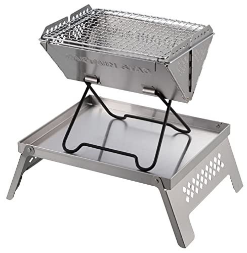 Captain Stag UG-3302 Stainless Steel Fire Pit Stand/Mini Table for Kamadodai B5 Model, Silver