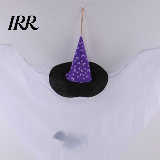 Halloween Party Ghost Accessory Hanging Decoration, Cute Flying White with Witch Hat Outdoor Friendly Ornament And Bat Pattern for Indoor