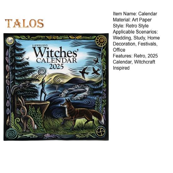 Календарь ведьм 2025 года, настенный календарь в стиле ретро, вдохновленный колдовством, календарь фаз Луны с астрономическим руководством для магических ритуалов