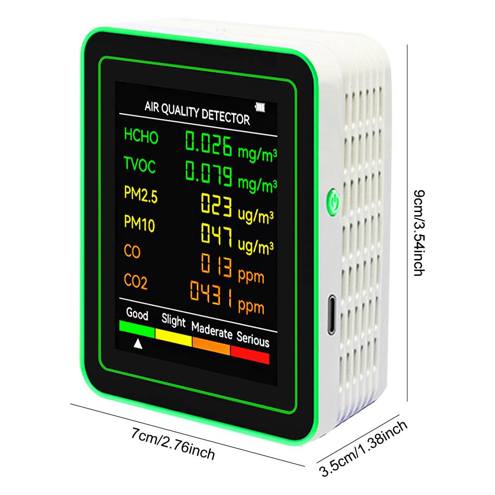 6-в-1 Монитор качества воздуха PM2.5 PM10 TVOC CO2 CO Детектор формальдегида Датчик CO2 Многофункциональный детектор качества воздуха