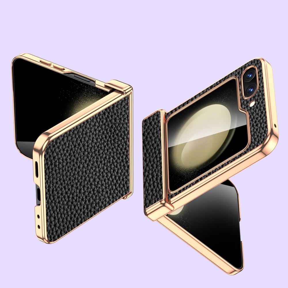 LANGSIDI Чехол из натуральной кожи для телефона Samsung Galaxy Z Flip6 Flip5 Flip 6 5 Роскошный чехол с защитой шарнира с закаленным стеклом