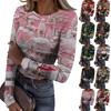 Женская футболка с облегающим низом, модная повседневная с градиентным принтом, пуловер с круглым вырезом и длинными рукавами