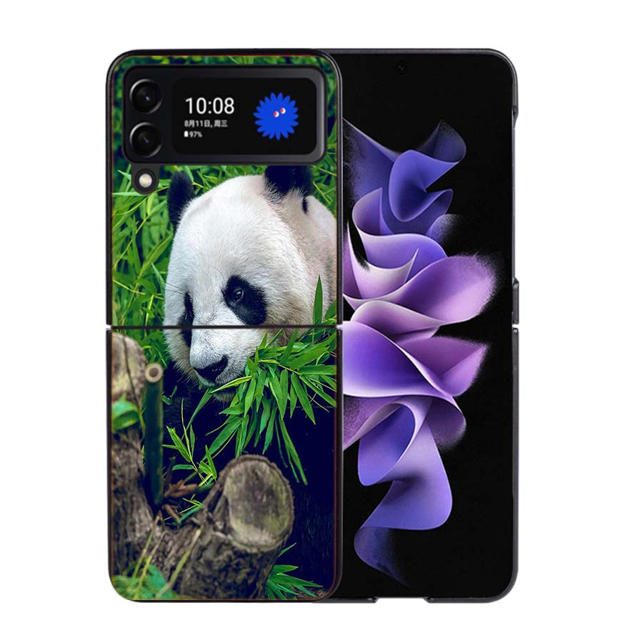 Panda Baby, Giant Panda Family Phone Case For Samsung Z Flip 7 6 5G Galaxy Z Flip4 Z Flip5 Z Flip3 Coque Black Hard PC Shell Pro