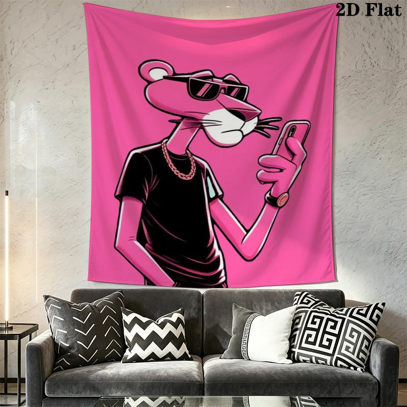 Pink Panther Wall Tapestry Aesthetic Wall Hanging Printed Fabric Blanket Decorative Tapestries for Bedroom Living Room Home Decor