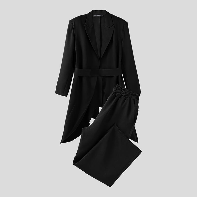 INCERUN Мужские наряды Пиковый лацкан Длинный рукав Необычный блейзер Ветровка Длинные брюки Повседневные костюмы-двойки