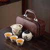Zhuchuang Jingpin Retro Ru Ware Teaware Set, Pot & 3 Cups with Grey Capsule Bag