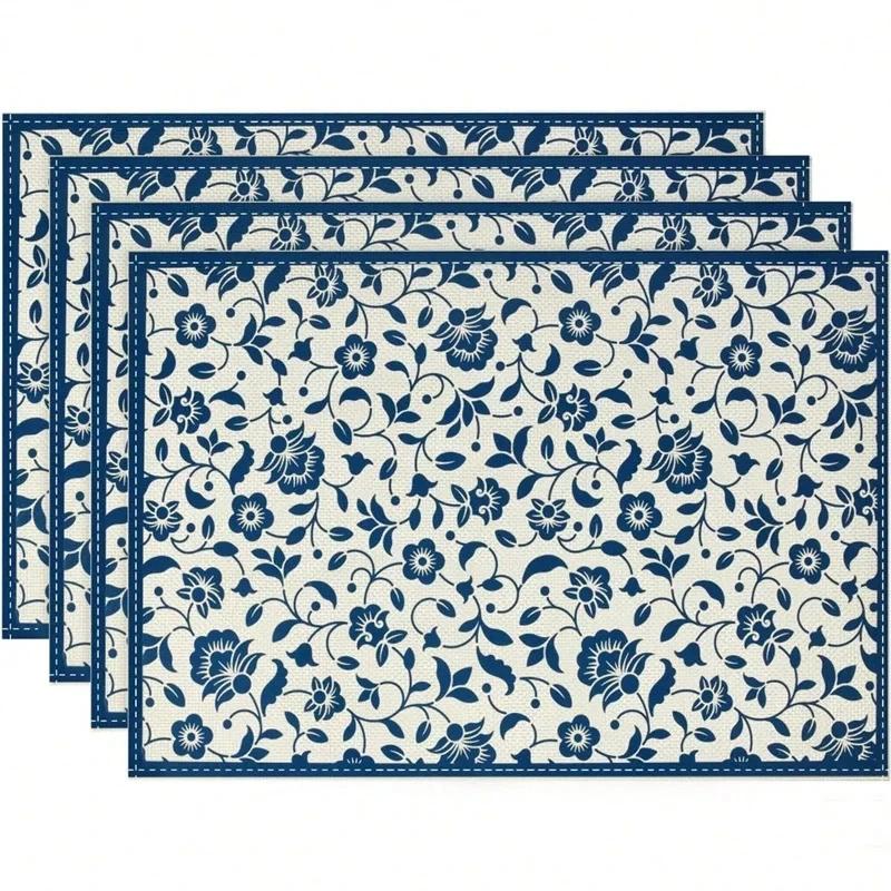 4pc s Watercolor Blue Flower Lemon Vine Summer Linen Placemat Fresh Holiday Dining Table Decor for Wedding Party Home Gathering