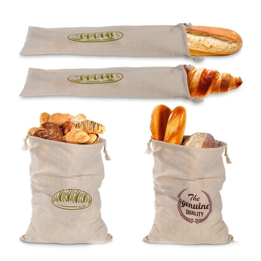 Portable Linen Bread Bags Reusable Homemade Drawstring Loaf Bag Kitchen Storage Bread Large Washable Storage Bag Food Organizer