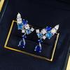 Jewelry Flower Clusters Full Of Diamond Earrings Blue Diamond Stud Earrings Light Luxury High Sense