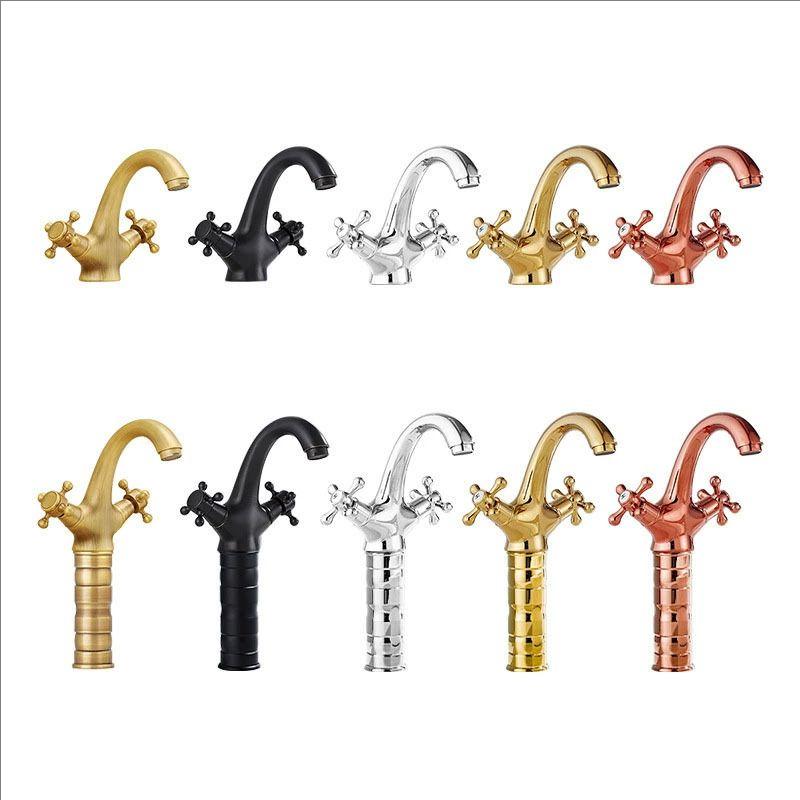 Dual Handles Antique Basin Faucet Hot and Cold Water Crane Bronze Sink Faucet Bathroom Vintage Mixers Taps Gold