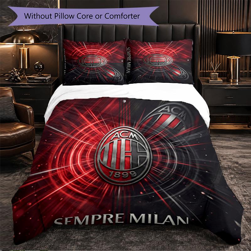 AC Milan Pattern 3 Pieces Bedding Set Soft Microfiber Duvet Cover with Pillow Cases for Bedroom