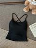 Back Lace-Up Cross Spaghetti Strap Camisole Built In Chest Pads Slim Crop Tank Top Black White Blue Wine Red Women Hollow Back Summer Sleeveless Vest