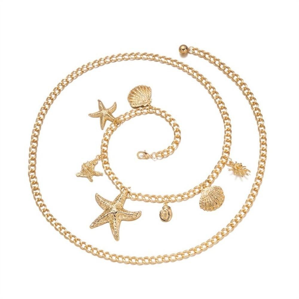 Gold Imitation Pearl Body Chain Multi-pendant Beads Belly Chain Retro Starfish Waist Chain Bikini