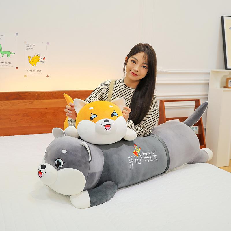 Кукла хаски милая большая плюшевая игрушка лежащая кукла-собака спящая подушка для объятий подарок для девочки на день рождения