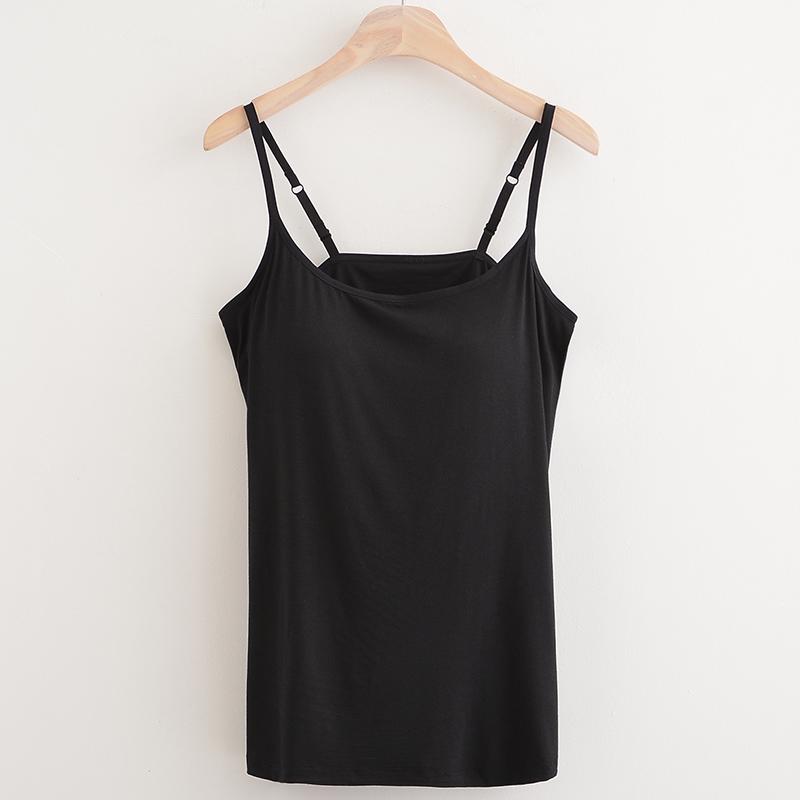 Summer Sleeveless Padded Shirt Women Camisoles Tops with Built In Bra Spaghetti Strap Basic Tank Top EMA