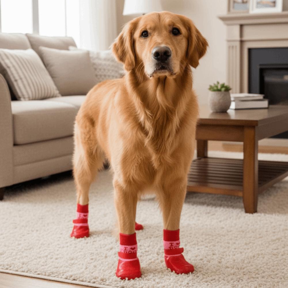 4 pieces/set Waterproof Pet Socks Booties Warm Soft Sole Dog Socks Shoes Adjustable Wear Resistant Dog Knit Socks Walking
