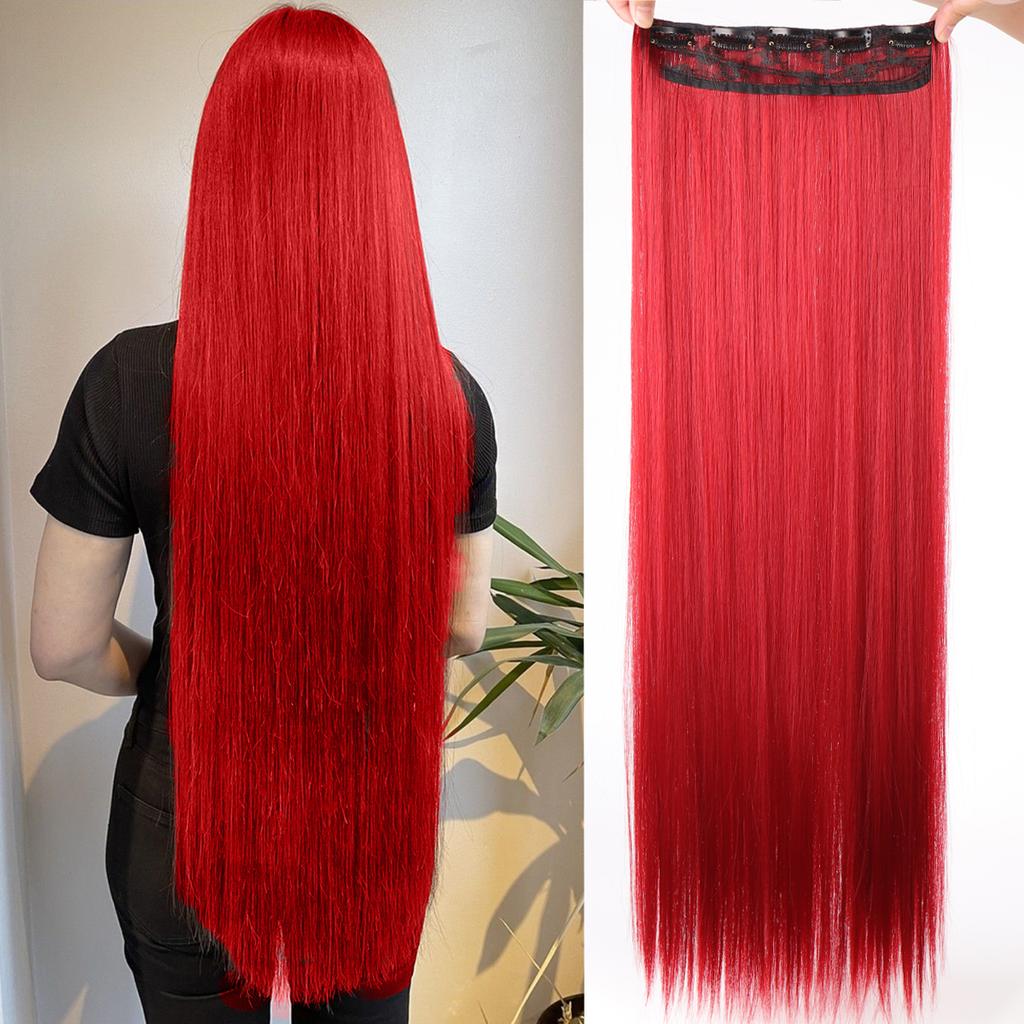 JINKAILI Synthetic 20-40 Inch Extra Long Straight Hair Extension 5 Clips Black Blonde Brown Red High Temperature Fake Hairpiece