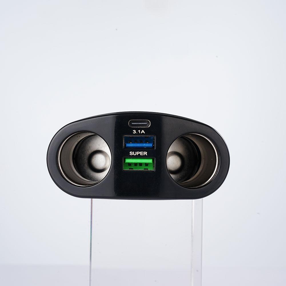 Автомобильный прикуриватель 12В-24В Разветвитель гнезда Синяя подсветка PD QC3.0 2 USB Зарядное устройство Порты C Для зарядки мобильного телефона, видеорегистратора