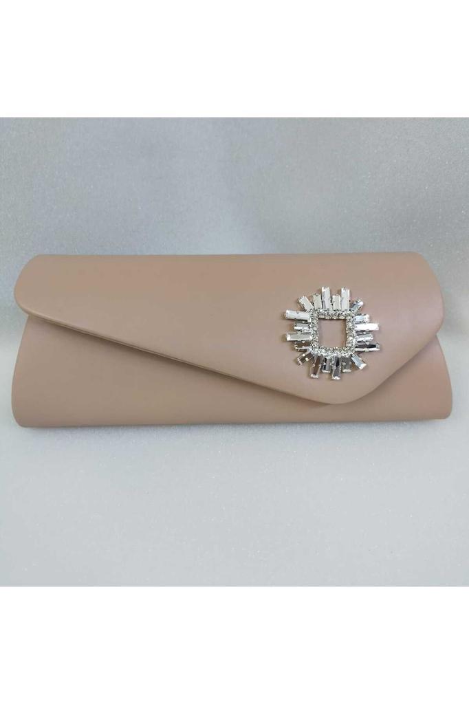 Women's Stylish and Useful Evening Dress Bag Nud Skin Leather Stone Evening Dress Bag