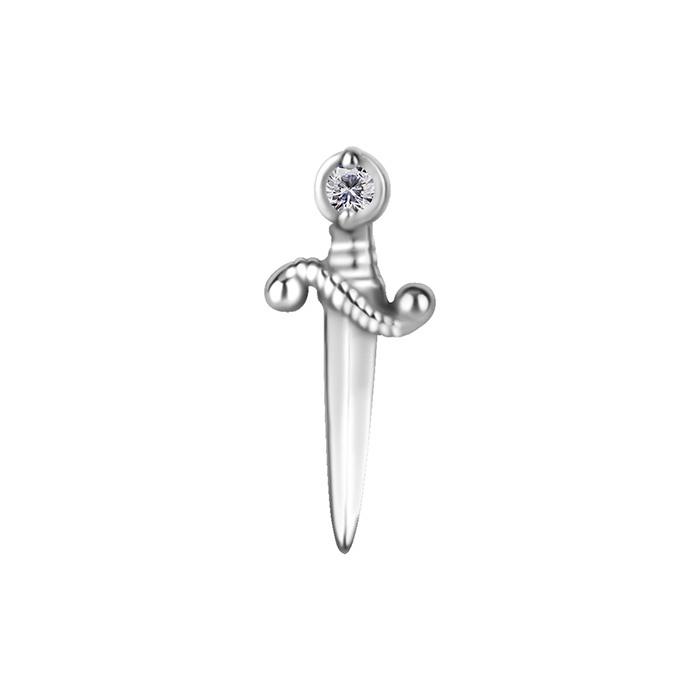 Push-In Nut - Dagger With White Zircons - Cocr Nf - Silver - Pi-013
