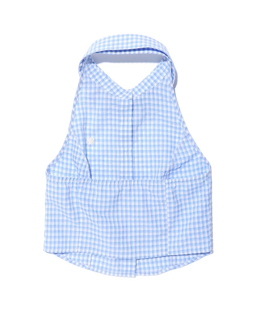 YOUHEE Check Halter Neck Shirts Light Blue