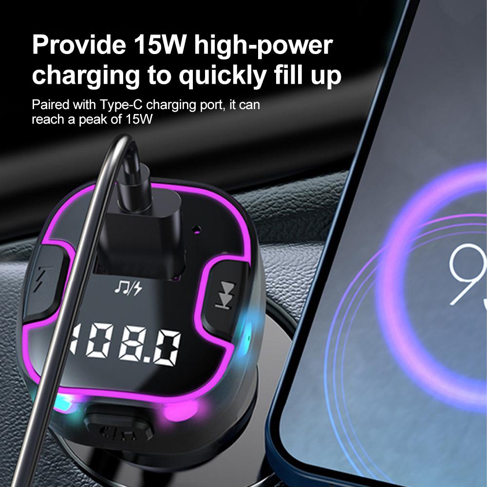 Автомобильный громкоговоритель Bluetooth 5.3 FM-передатчик Автомобильный комплект MP3-модулятор плеер громкоговоритель аудиоприемник с кабелем быстрой зарядки 5 в 1