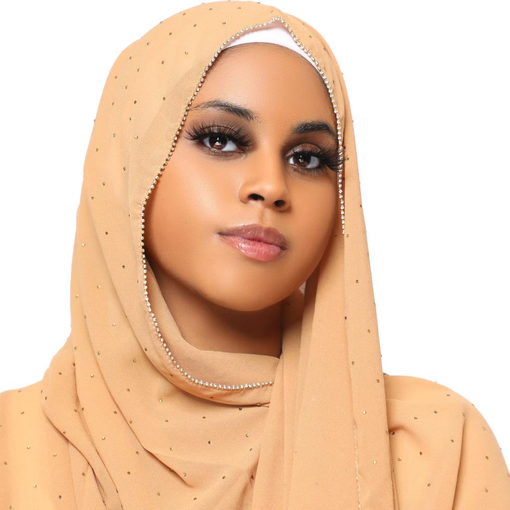 Хиджабы из шифона с бриллиантами Шарфы Женские мусульманские шали Стразы Головной платок Обёртывания Тюрбан Исламская одежда Однотонная бандана Bufandas