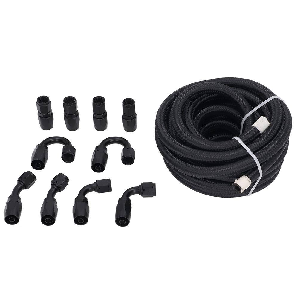 6AN Fuel Line Fitting Kit 20ft Hose 10pcs Fitting Aluminum Black Anodized 500 Psi Universal for Car Ship