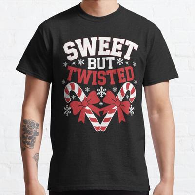 Плюс размер S-3XL Candy Cane Sweet But Twisted Funny Christmas Xmas Printed футболка мужские топы модная одежда футболки
