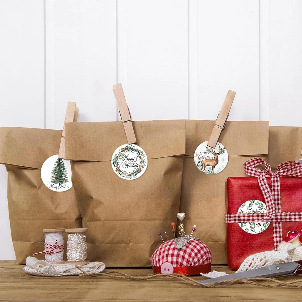 100-500 шт. 1-дюймовые рождественские наклейки для конвертов, круглые наклейки «С Рождеством», 8 дизайнов, наклейки для декора рождественских подарков