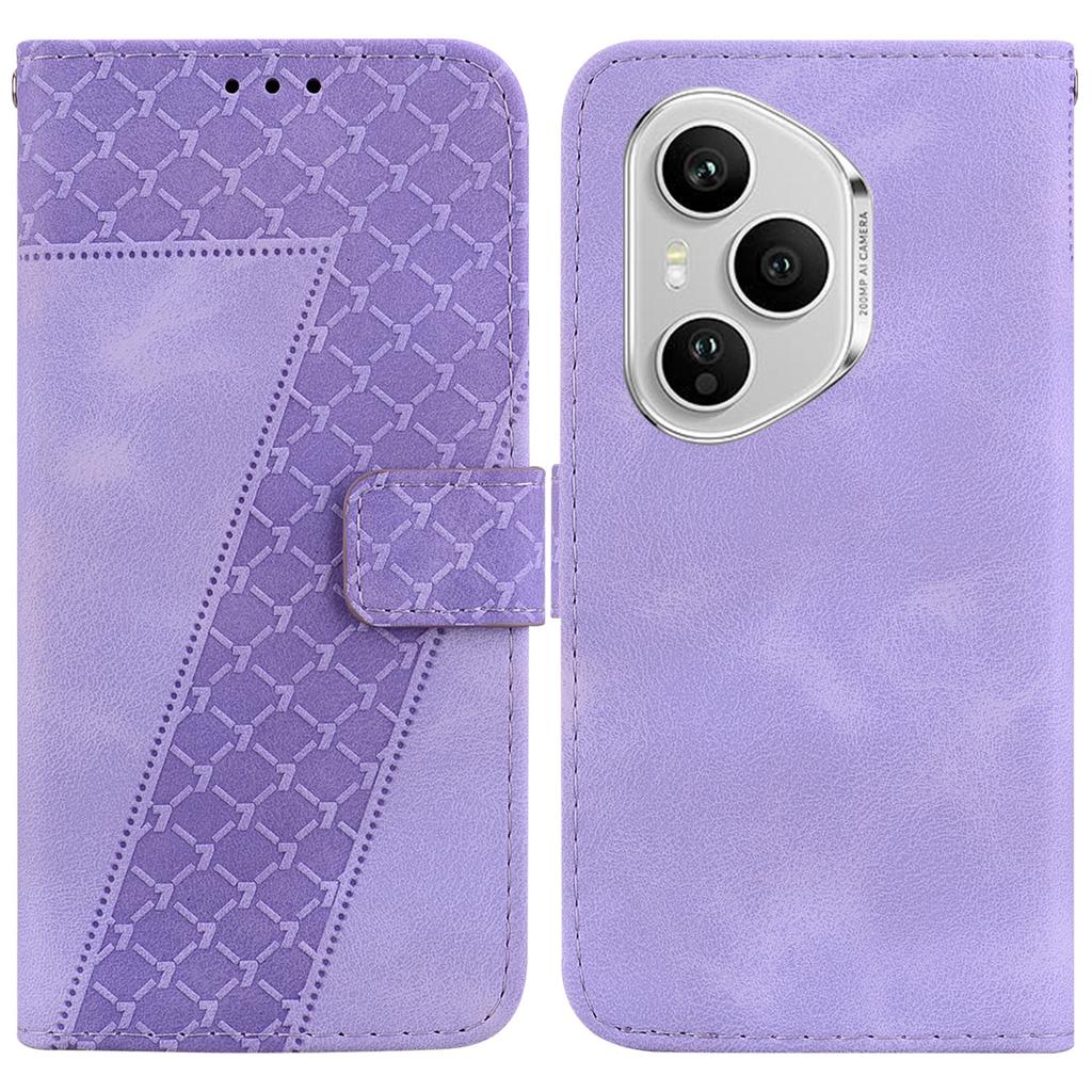 For Honor 400 Pro 5G (Global) Stand Case 7-Shaped Pattern Imprint Leather Phone Cover with Strap